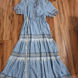 Re + Olive Light Blue Embroidered Tiered Maxi Dress Size Medium